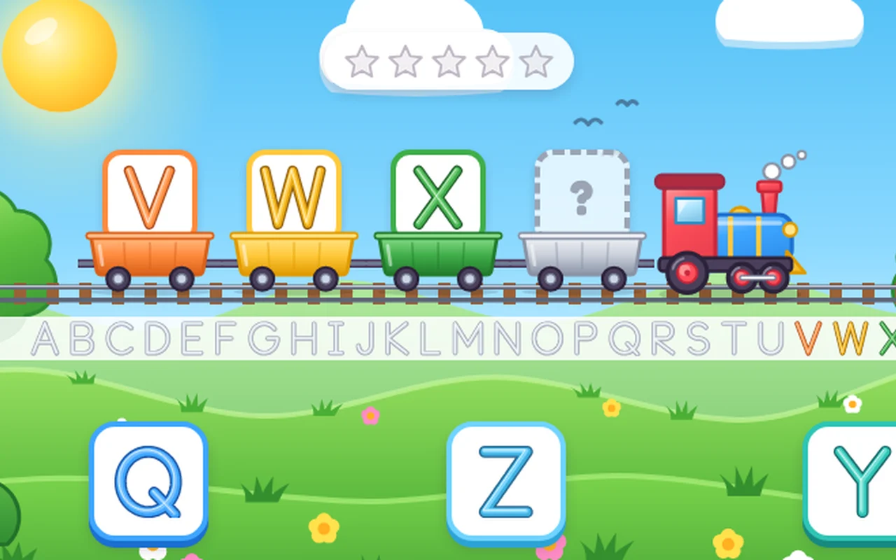ABC Trails: the ABC Train game, filling in the missing letter carriage on an alphabet train